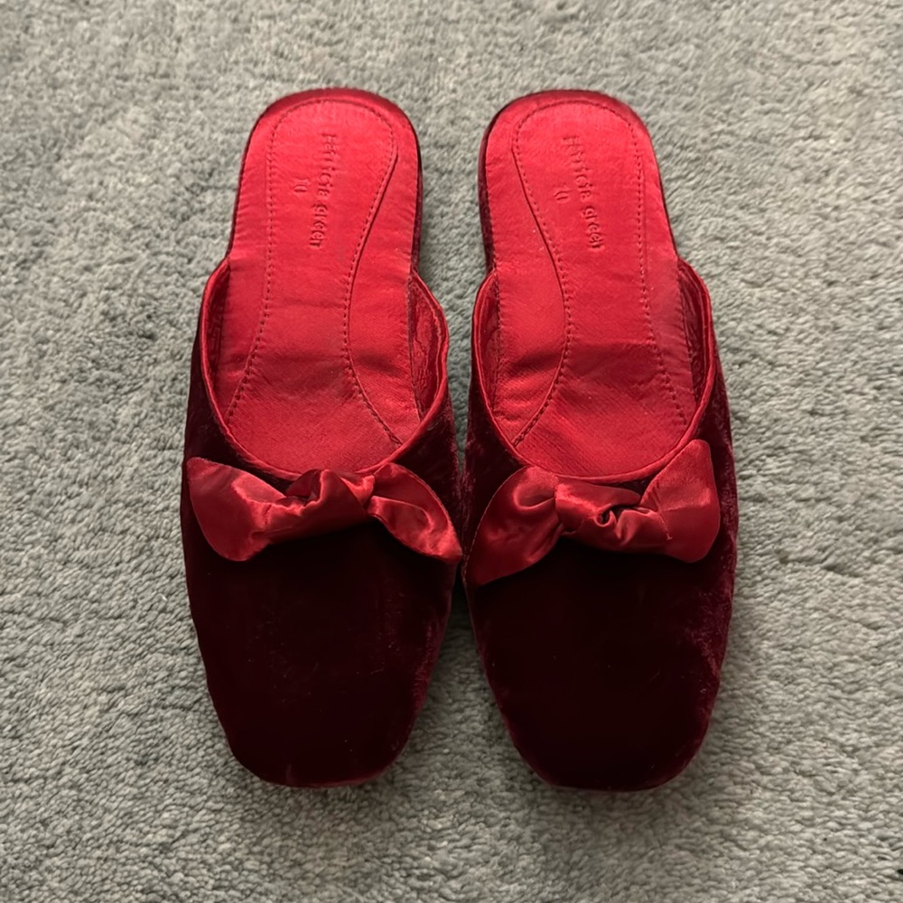 Patricia Green red velvet knotted bow slipper shoes